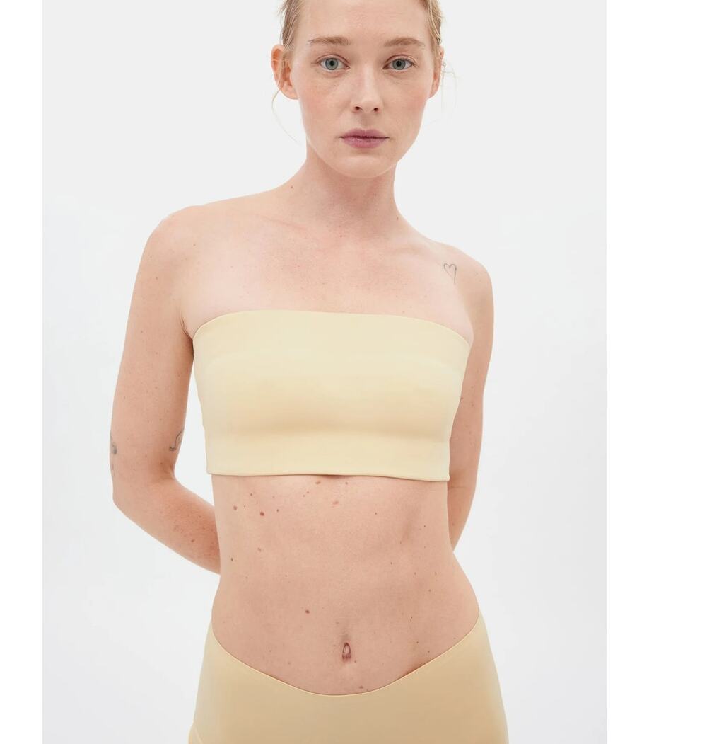 NWT Girlfriend Collective Light Nude Silk Bandeau Bra Bralette, Small